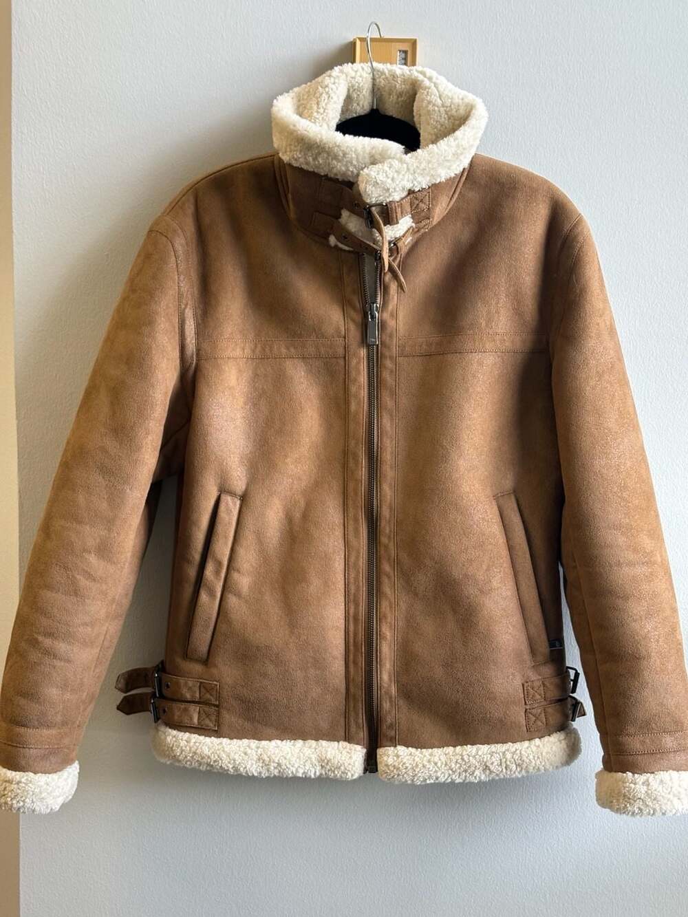 Zara Faux Suede Shearling B-3 Bomber Jacket Brown Size S
